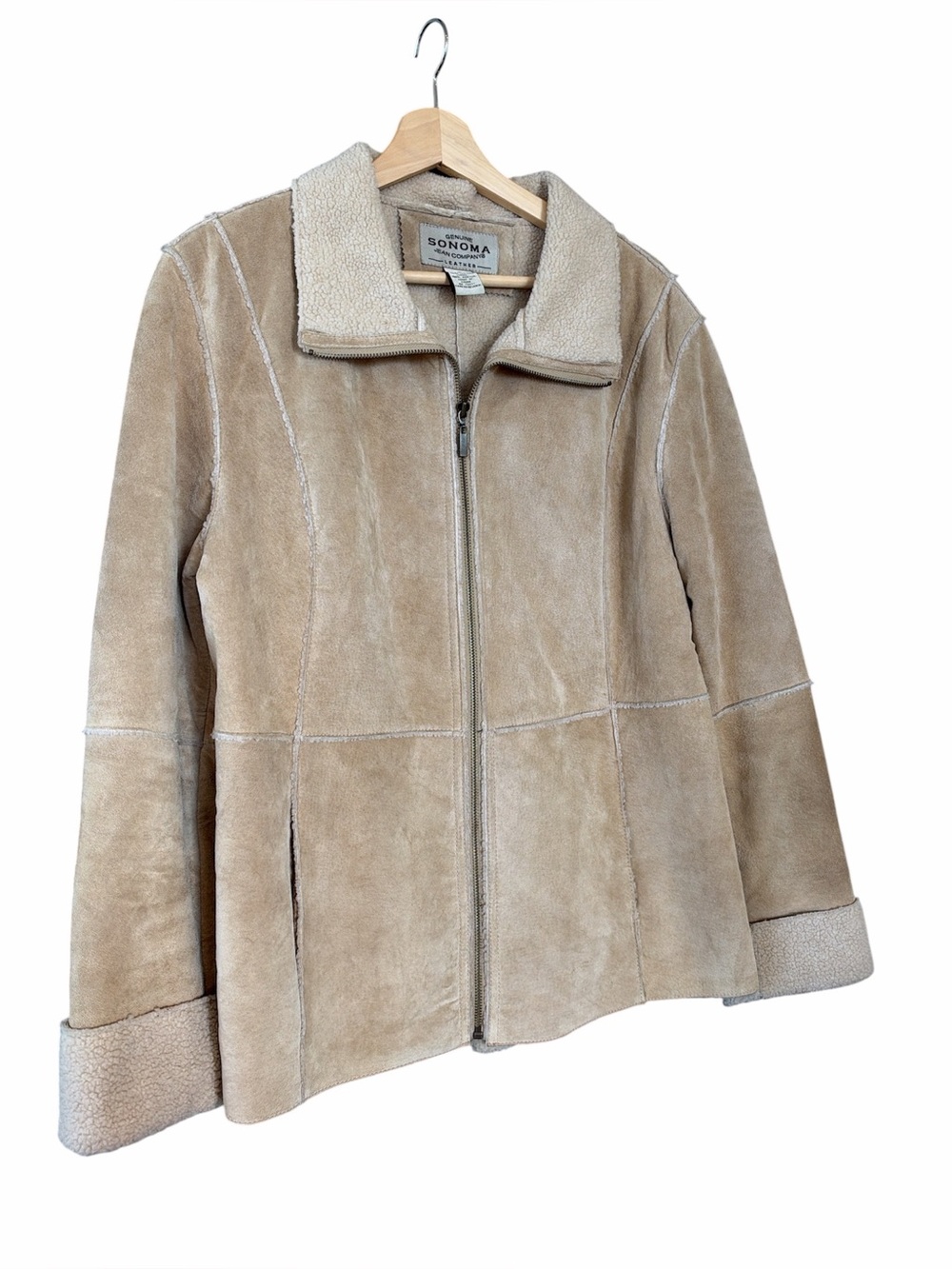 Vintage Sonoma Genuine Suede Shearling Jacket in Tan - Picture 4 of 10